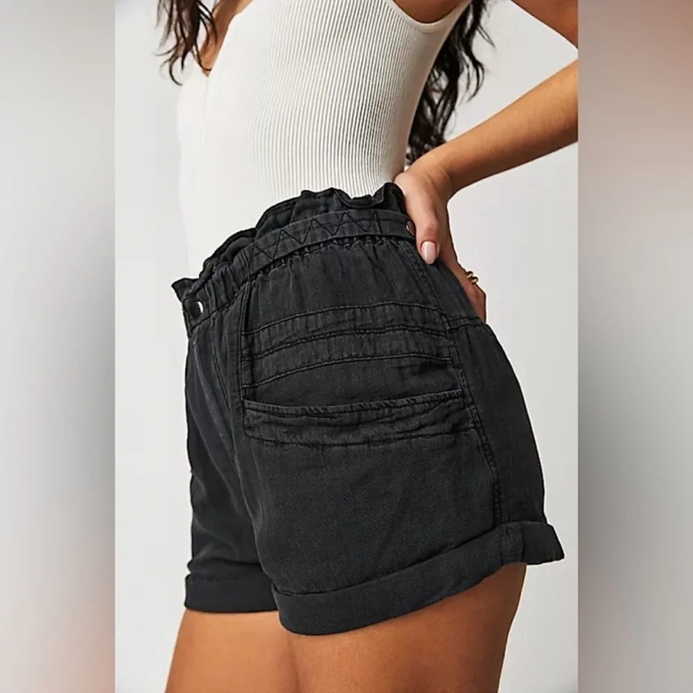 FREE PEOPLE BLACK LINEN-COTTON BLEND SHORTS NWT